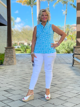 OCEAN MILE SLEEVELESS RUFFLE TOP - Cathys Place