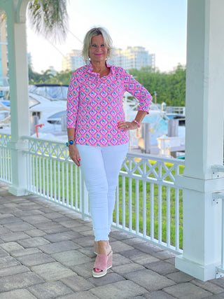 PALM TREE SIESTA RUFFLE TOP