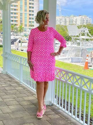 PINK DIAMOND SLEEVE RUFFLE DRESS