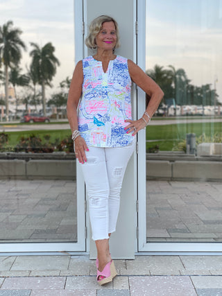 POST CARDS OF LOVE SLEEVELESS TOP - Cathys Place