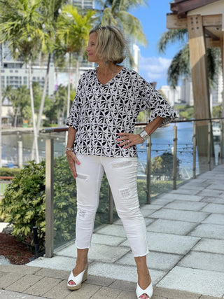 BLACK AND BEIGE BELL SLEEVE