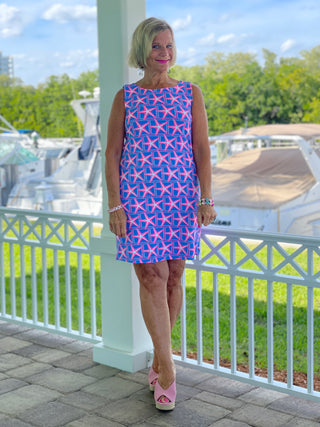 PINK STARFISH BEACH SHIFT DRESS