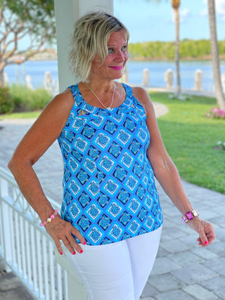 BAHAMA BLUE TURTLE HALTER TOP