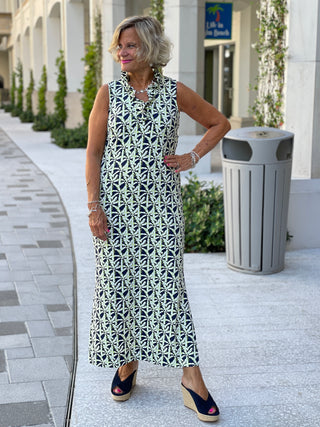 GREEN AND NAVY PALM MAXI