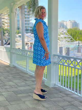 BAHAMA BLUE TURTLE RUFFLE DRESS