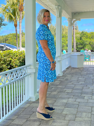 BAHAMA BLUE TURTLE SHORT SLEEVE DRESS