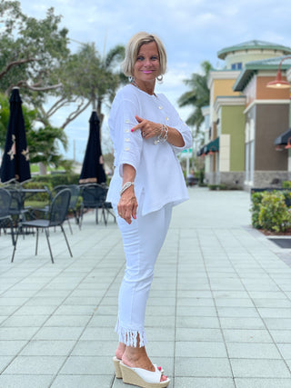 WHITE WAFFLE  3 BUTTON TOP