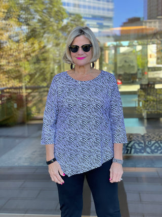 BLACK AND WHITE ZEBRA ASYMMETRIC TOP - Cathys Place