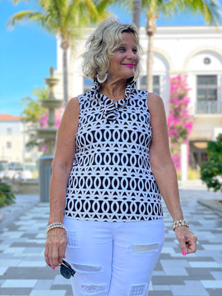 SANDBAR SLEEVELESS RUFFLE TOP - Cathys Place