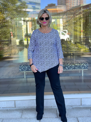 BLACK AND WHITE ZEBRA ASYMMETRIC TOP - Cathys Place