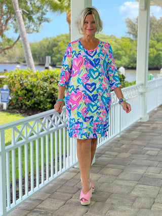 SECRET LOVE HEARTS RUFFLE SLEEVE DRESS