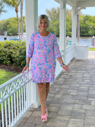 CAROLINA PAISLEY RUFFLE SLEEVE DRESS