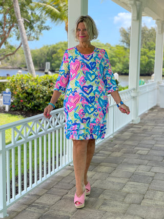 SECRET LOVE HEARTS RUFFLE SLEEVE DRESS