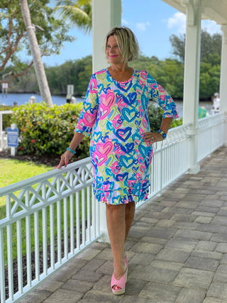 SECRET LOVE HEARTS RUFFLE SLEEVE DRESS