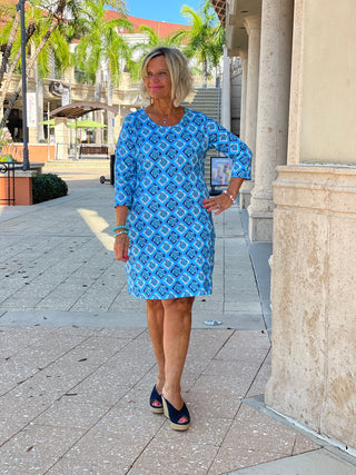 BAHAMA BLUE TURTLE SLEEVE DRESS