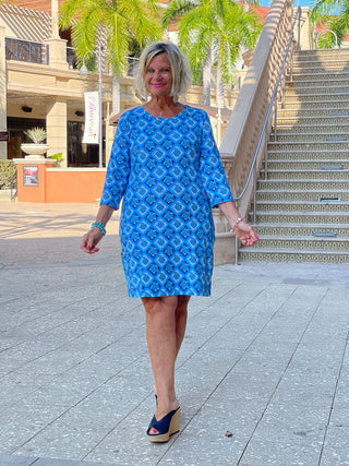 BAHAMA BLUE TURTLE SLEEVE DRESS