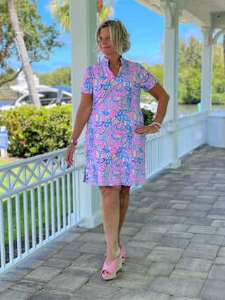 CAROLINA PAISLEY SHORT SLEEVE DRESS