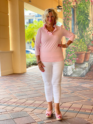 FROSTED PINK 3/25 RUFFLE TOP