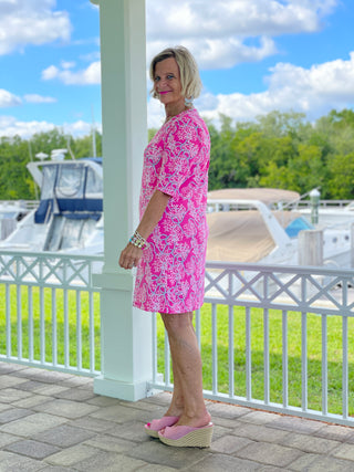 PINK LANE ELBOW SLEEVE DRESS