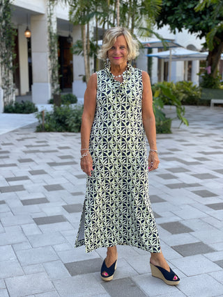 GREEN AND NAVY PALM MAXI