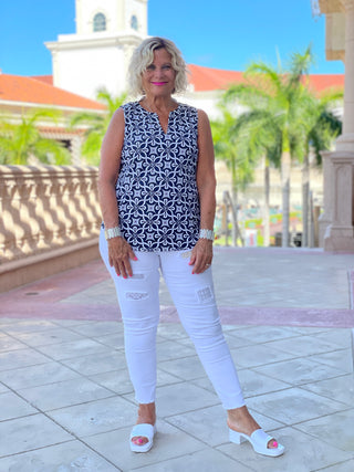 BRIGHTEN BLUE SLEEVELESS V NECK - Cathys Place