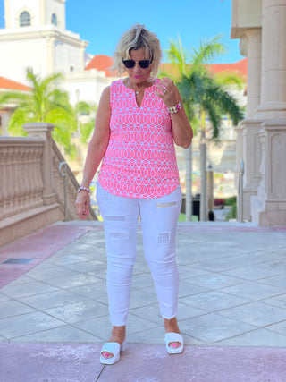 CANDY PINK SLEEVELESS V NECK - Cathys Place