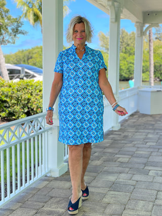 BAHAMA BLUE TURTLE SHORT SLEEVE DRESS