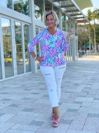 PINK PALM BEACH V-NECK TOP