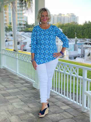 BAHAMA BLUE TURTLE ASYMMETRIC TOP