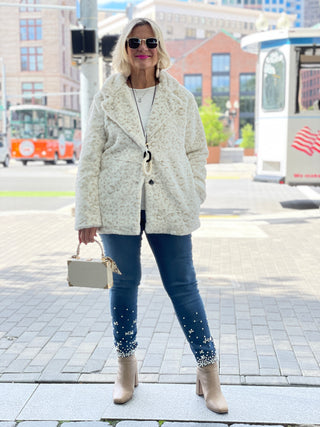 SNOW LEOPARD FAUX FUR JACKET OR COAT