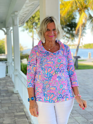 CAROLINA PAISLEY RUFFLE TOP