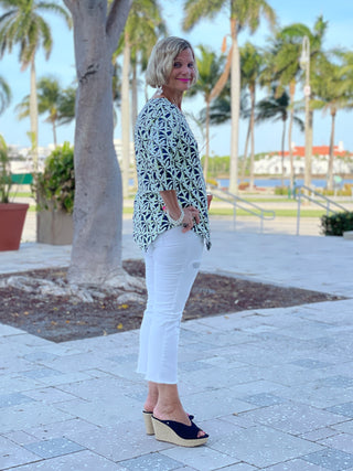 GREEN AND NAVY PALM ASYMMETRIC TOP - Cathys Place