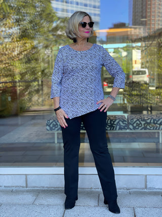 BLACK AND WHITE ZEBRA ASYMMETRIC TOP - Cathys Place