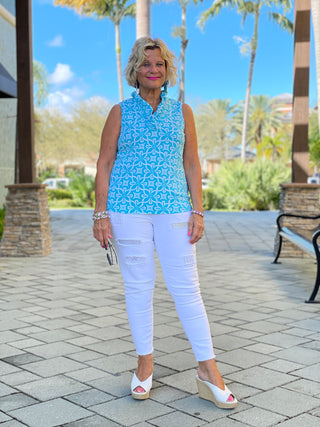 OCEAN MILE SLEEVELESS RUFFLE TOP - Cathys Place