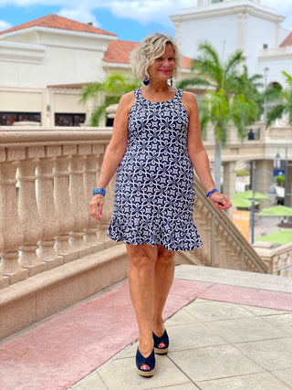 BRIGHTEN BLUE HALTER RUFFLE DRESS