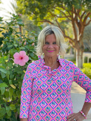 PALM TREE SIESTA RUFFLE TOP