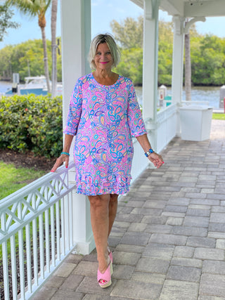 CAROLINA PAISLEY RUFFLE SLEEVE DRESS