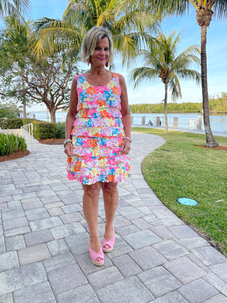 PALM BEACH GARDEN LAYERED RUFFLE DRESS