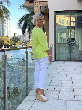 TAILORED SLEEVE LIME V NECK TOP