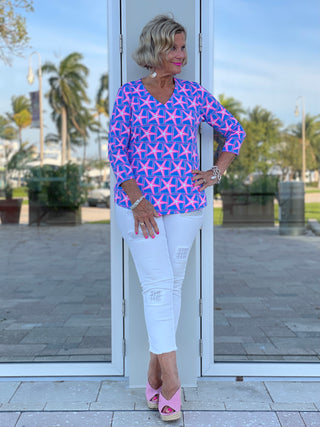 PINK STARFISH BEACH V NECK TOP - Cathys Place