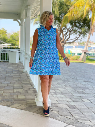 BAHAMA BLUE TURTLE RUFFLE DRESS