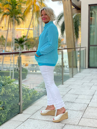 AQUA STRIPE ZIPPER SWEATER