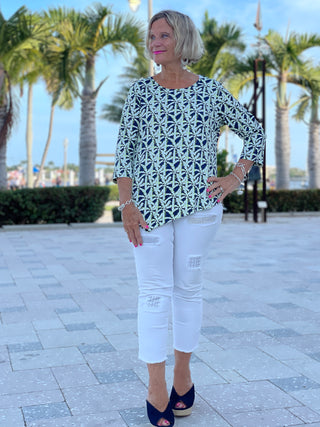 GREEN AND NAVY PALM ASYMMETRIC TOP - Cathys Place