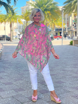 EMILY PINK PALM GROVE PONCHO - Cathys Place