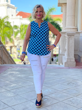 SEASIDE BLUE SLEEVELESS V NECK - Cathys Place
