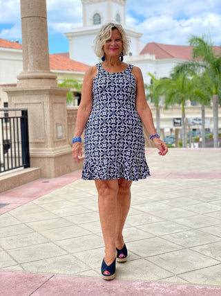 BRIGHTEN BLUE HALTER RUFFLE DRESS
