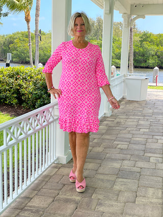 PINK DIAMOND SLEEVE RUFFLE DRESS