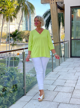 TAILORED SLEEVE LIME V NECK TOP
