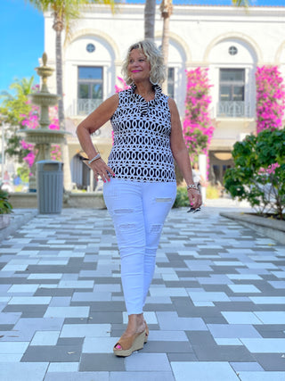 SANDBAR SLEEVELESS RUFFLE TOP - Cathys Place