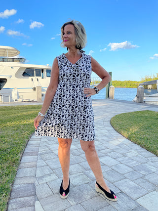BLACK AND BEIGE RUFFLE DRESS - Cathys Place